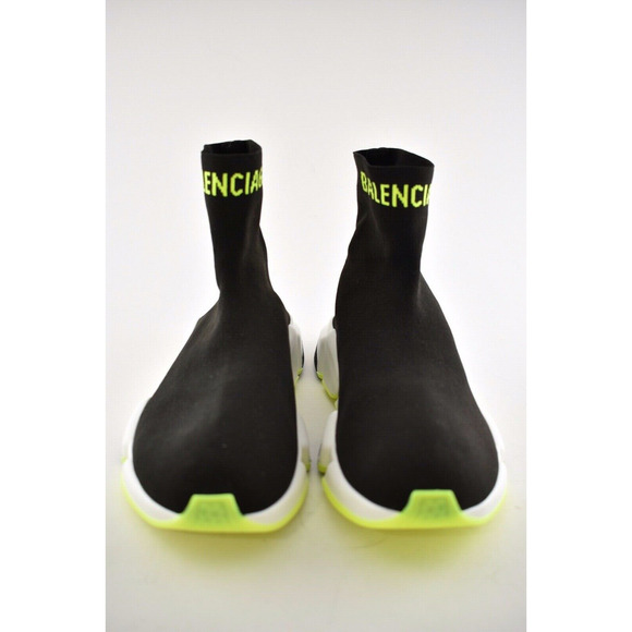 Balenciaga Mens Speed Black Yellow Logo Sock Flat High Top Trainer Sneaker 45 12 - Picture 5 of 11